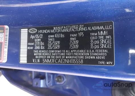 2022 Hyundai Tucson Sel z USA, uszkodzony, nr VIN 5NMJFCAE2NH115558